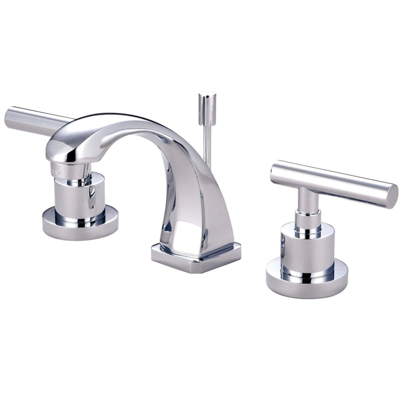Manhattan Two-Handle 3-Hole Deck Mount Widespread Bathroom Faucet with Brass Pop-Up