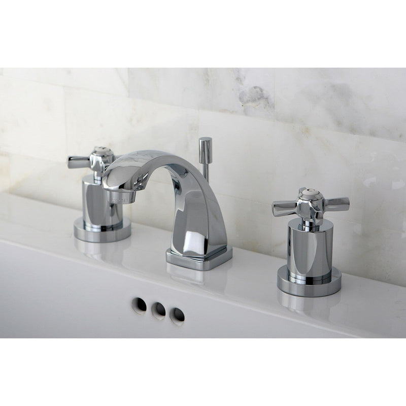 Millennium Two-Handle 3-Hole Deck Mount Widespread Bathroom Faucet with Brass Pop-Up