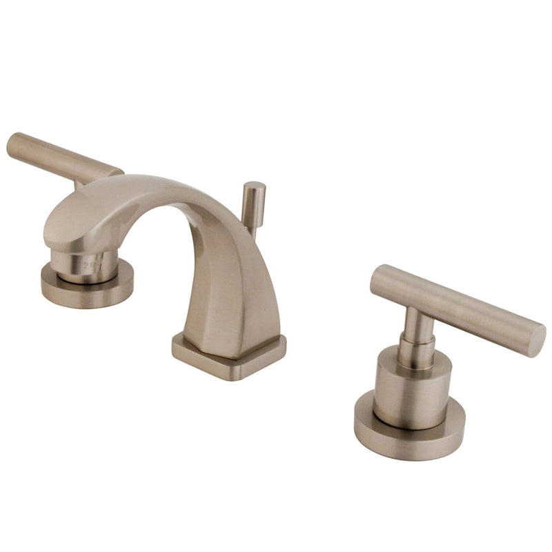 Manhattan Two-Handle 3-Hole Deck Mount Widespread Bathroom Faucet with Brass Pop-Up