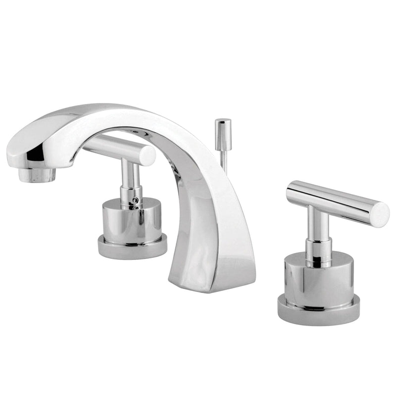 Manhattan Two-Handle 3-Hole Deck Mount Widespread Bathroom Faucet with Brass Pop-Up