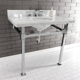 Claremont Two-Handle 3-Hole Deck Mount Widespread Bathroom Faucet with Brass Pop-Up