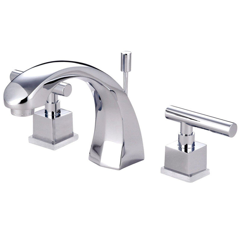 Claremont Two-Handle 3-Hole Deck Mount Widespread Bathroom Faucet with Brass Pop-Up