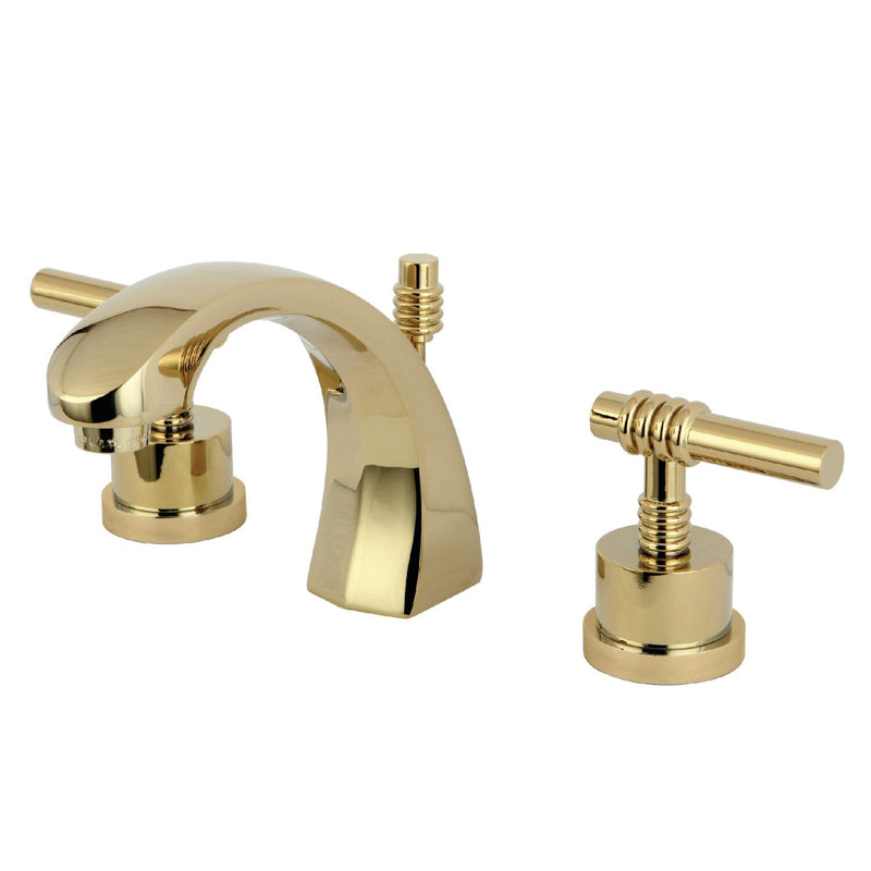 Milano Two-Handle 3-Hole Deck Mount Widespread Bathroom Faucet with Brass Pop-Up