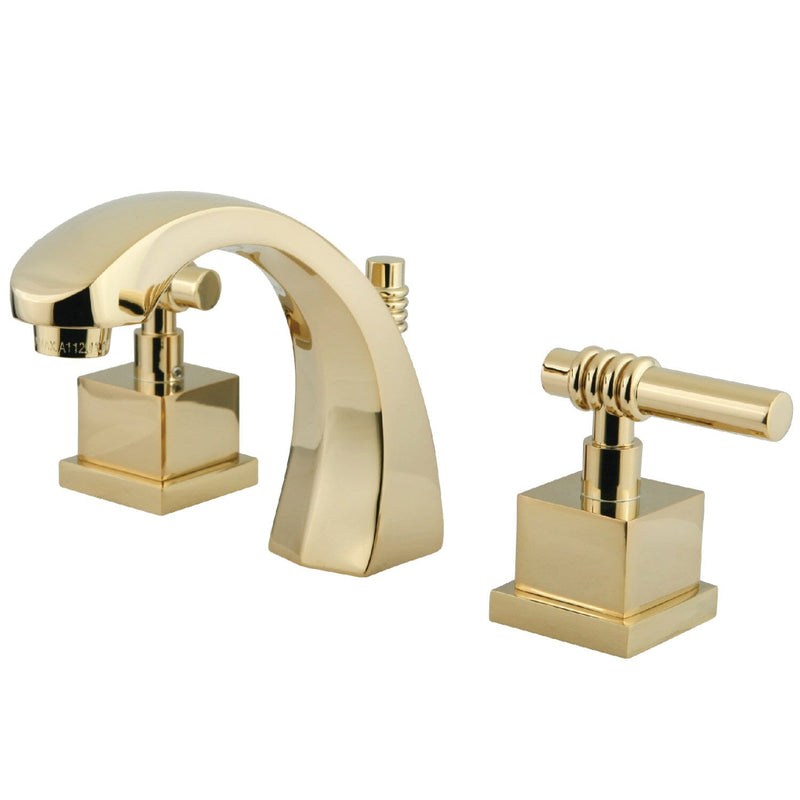 Milano Two-Handle 3-Hole Deck Mount Widespread Bathroom Faucet with Brass Pop-Up Drain