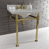 Claremont Two-Handle 3-Hole Deck Mount Widespread Bathroom Faucet with Brass Pop-Up