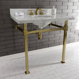 Claremont Two-Handle 3-Hole Deck Mount Widespread Bathroom Faucet with Brass Pop-Up