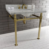 Claremont Two-Handle 3-Hole Deck Mount Widespread Bathroom Faucet with Brass Pop-Up
