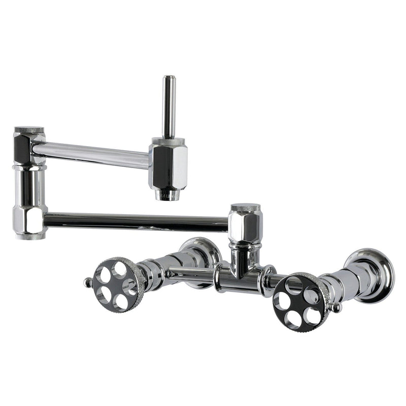 Webb Two-Handle 2-Hole Wall Mount Pot Filler Faucet with Knurled Handle