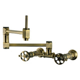 Webb Two-Handle 1-Hole Wall Mount Pot Filler Faucet with Knurled Handle