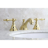 Two-Handle 3-Hole Deck Mount Widespread Bathroom Faucet with Brass Pop-Up