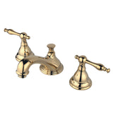 Two-Handle 3-Hole Deck Mount Widespread Bathroom Faucet with Brass Pop-Up