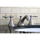 Two-Handle 3-Hole Deck Mount Widespread Bathroom Faucet with Brass Pop-Up