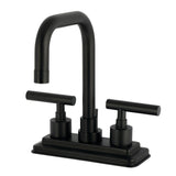 Manhattan Double-Handle 3-Hole Deck Mount 4-Inch Centerset Bathroom Faucet with Brass Pop-Up