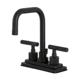 Convergent Knurled Double-Handle 3-Hole Deck Mount 4-Inch Centerset Bathroom Faucet with Brass Pop-Up
