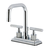 Convergent Knurled Double-Handle 3-Hole Deck Mount 4-Inch Centerset Bathroom Faucet with Brass Pop-Up
