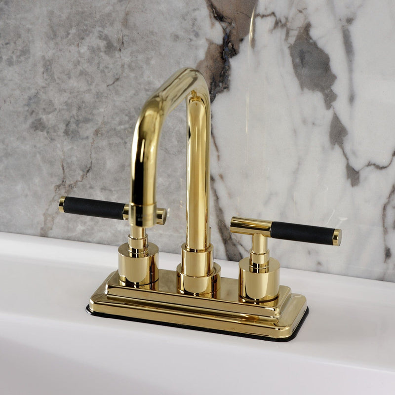 Kaiser Double-Handle 3-Hole Deck Mount 4-Inch Centerset Bathroom Faucet with Brass Pop-Up