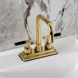 Kaiser Double-Handle 3-Hole Deck Mount 4-Inch Centerset Bathroom Faucet with Brass Pop-Up