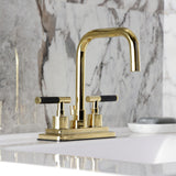 Kaiser Double-Handle 3-Hole Deck Mount 4-Inch Centerset Bathroom Faucet with Brass Pop-Up