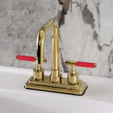 Kaiser Double-Handle 3-Hole Deck Mount 4-Inch Centerset Bathroom Faucet with Brass Pop-Up