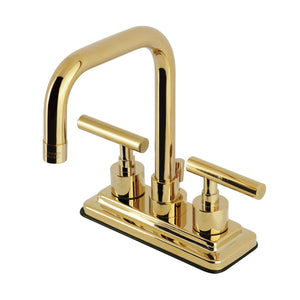 Manhattan Double-Handle 3-Hole Deck Mount 4-Inch Centerset Bathroom Faucet with Brass Pop-Up