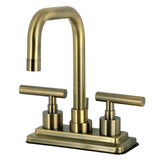 Manhattan Double-Handle 3-Hole Deck Mount 4-Inch Centerset Bathroom Faucet with Brass Pop-Up