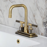 Convergent Knurled Double-Handle 3-Hole Deck Mount 4-Inch Centerset Bathroom Faucet with Brass Pop-Up