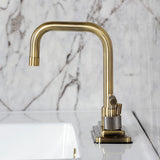 Convergent Knurled Double-Handle 3-Hole Deck Mount 4-Inch Centerset Bathroom Faucet with Brass Pop-Up