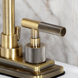 Convergent Knurled Double-Handle 3-Hole Deck Mount 4-Inch Centerset Bathroom Faucet with Brass Pop-Up