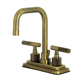 Convergent Knurled Double-Handle 3-Hole Deck Mount 4-Inch Centerset Bathroom Faucet with Brass Pop-Up