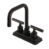 Manhattan Two-Handle 3-Hole Deck Mount 4" Centerset Bathroom Faucet with Brass Pop-Up