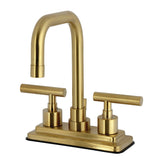 Manhattan Double-Handle 3-Hole Deck Mount 4-Inch Centerset Bathroom Faucet with Brass Pop-Up