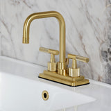 Convergent Knurled Double-Handle 3-Hole Deck Mount 4-Inch Centerset Bathroom Faucet with Brass Pop-Up
