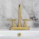 Convergent Knurled Double-Handle 3-Hole Deck Mount 4-Inch Centerset Bathroom Faucet with Brass Pop-Up