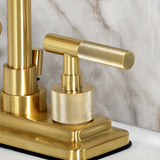 Convergent Knurled Double-Handle 3-Hole Deck Mount 4-Inch Centerset Bathroom Faucet with Brass Pop-Up