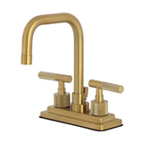 Convergent Knurled Double-Handle 3-Hole Deck Mount 4-Inch Centerset Bathroom Faucet with Brass Pop-Up