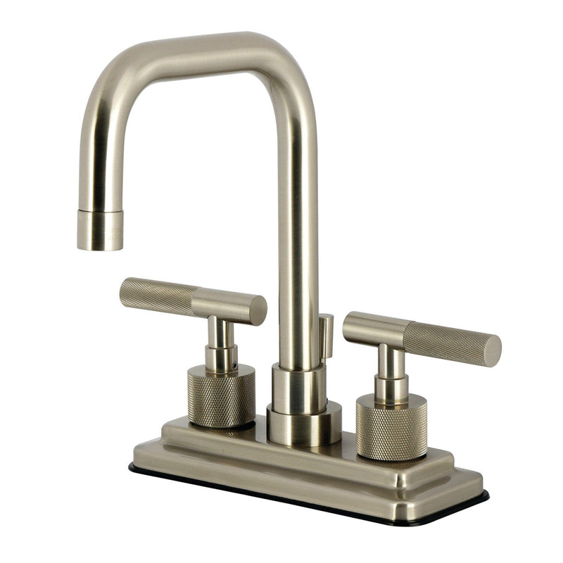 Convergent Knurled Double-Handle 3-Hole Deck Mount 4-Inch Centerset Bathroom Faucet with Brass Pop-Up