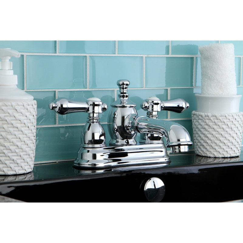 Heirloom Double-Handle 3-Hole Deck Mount 4-Inch Centerset Bathroom Faucet with Brass Pop-Up
