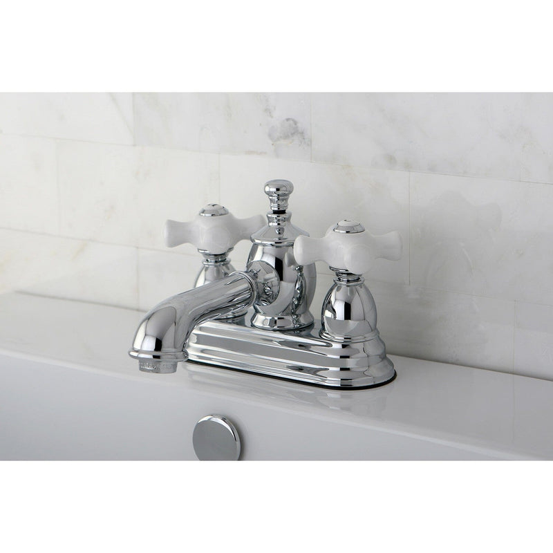 English Country Double-Handle 3-Hole Deck Mount 4-Inch Centerset Bathroom Faucet with Brass Pop-Up