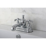 French Country Double-Handle 3-Hole Deck Mount 4-Inch Centerset Bathroom Faucet with Brass Pop-Up