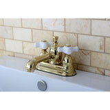 English Country Double-Handle 3-Hole Deck Mount 4-Inch Centerset Bathroom Faucet with Brass Pop-Up