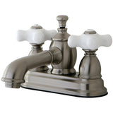 English Country Double-Handle 3-Hole Deck Mount 4-Inch Centerset Bathroom Faucet with Brass Pop-Up