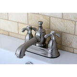 French Country Double-Handle 3-Hole Deck Mount 4-Inch Centerset Bathroom Faucet with Brass Pop-Up