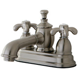 French Country Double-Handle 3-Hole Deck Mount 4-Inch Centerset Bathroom Faucet with Brass Pop-Up