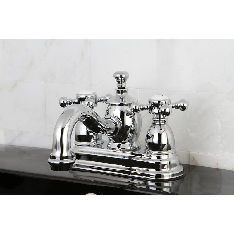 English Country Double-Handle 3-Hole Deck Mount 4-Inch Centerset Bathroom Faucet with Brass Pop-Up