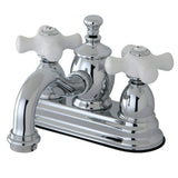 English Country Double-Handle 3-Hole Deck Mount 4-Inch Centerset Bathroom Faucet with Brass Pop-Up