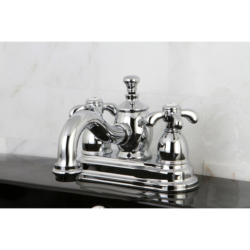 French Country Double-Handle 3-Hole Deck Mount 4-Inch Centerset Bathroom Faucet with Brass Pop-Up