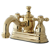 English Country Double-Handle 3-Hole Deck Mount 4-Inch Centerset Bathroom Faucet with Brass Pop-Up