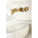 English Country Double-Handle 3-Hole Wall Mount Bathroom Faucet