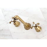 French Country Double-Handle 3-Hole Wall Mount Bathroom Faucet