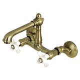English Country Two-Handle 2-Hole Wall Mount Bridge Kitchen Faucet